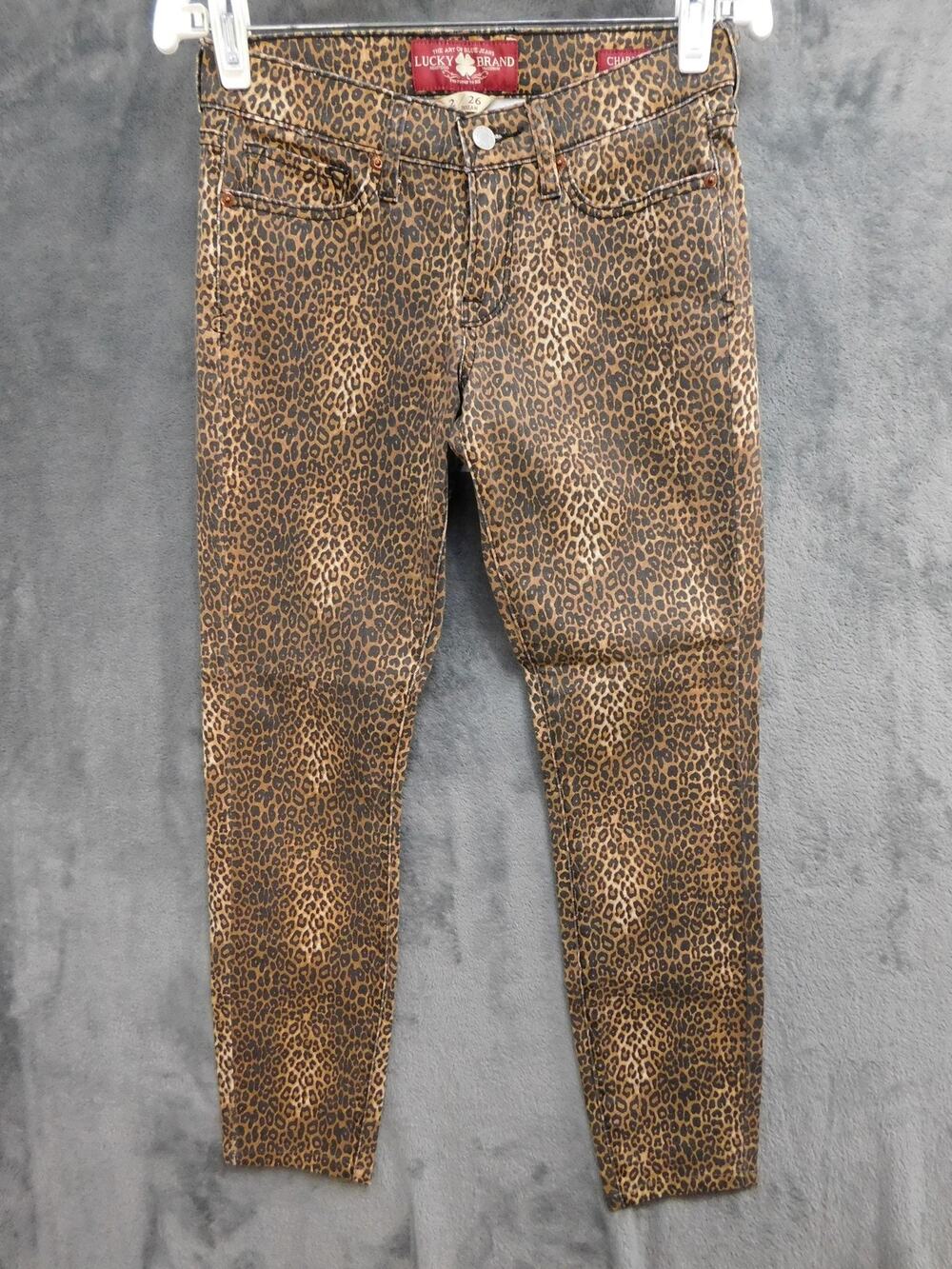 Lucky Brand Jeans Womens 2 Brown Charlie Skinny Leopard Print 29 Inseam